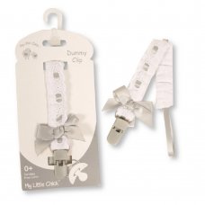 GP-25-1124G: Baby Dummy Clip With Lace Band & Bow-Grey (0+ Months)